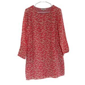 Madewell Silk Heron Bird Print Long Sleeve Dress - Medium